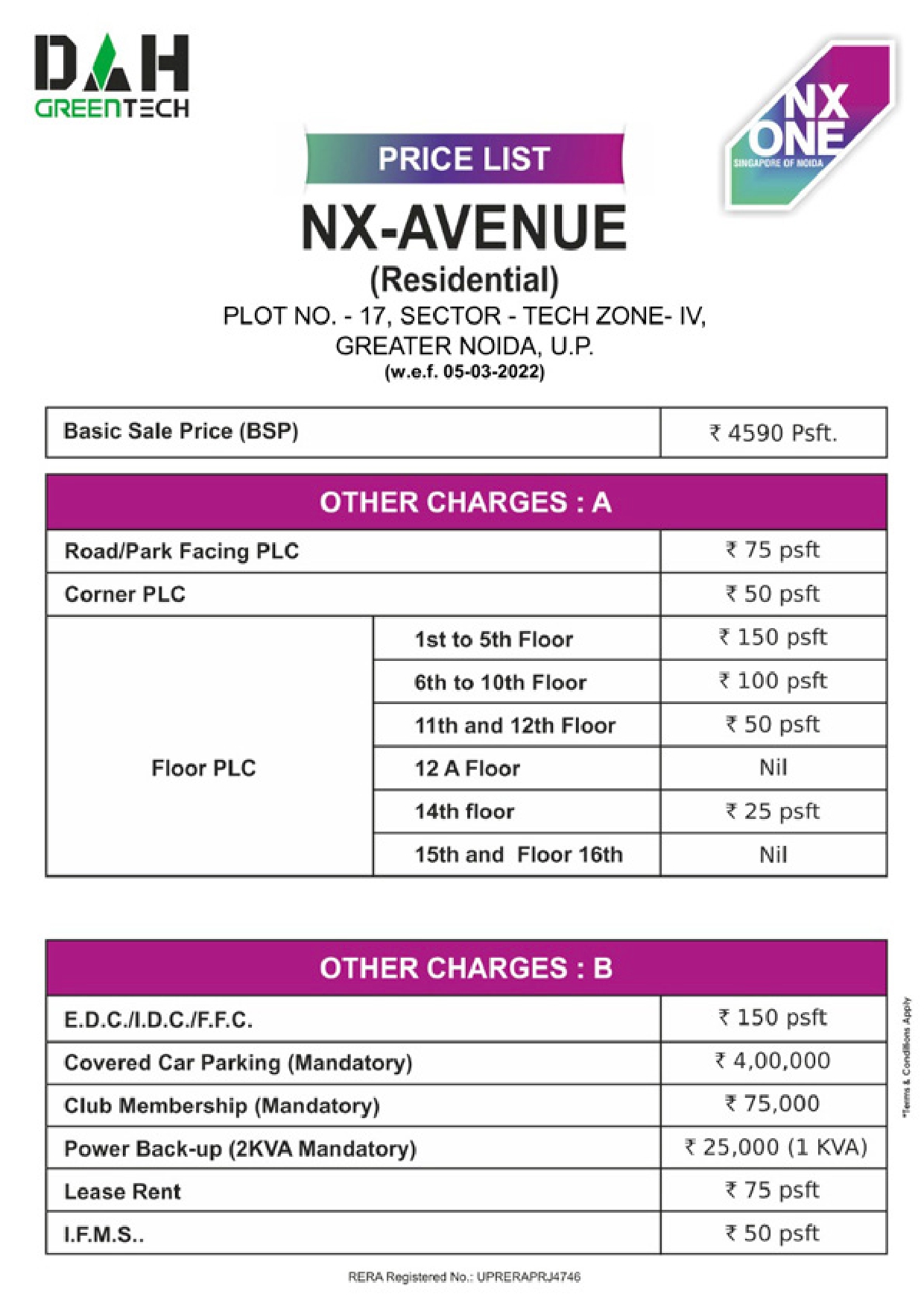 NX Avenue Price List