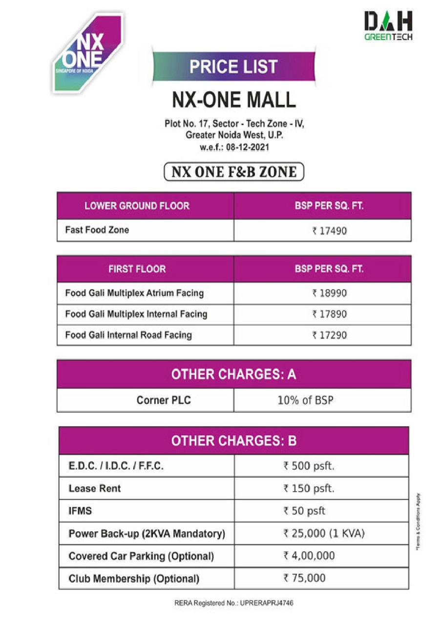 NX One Mall Price List